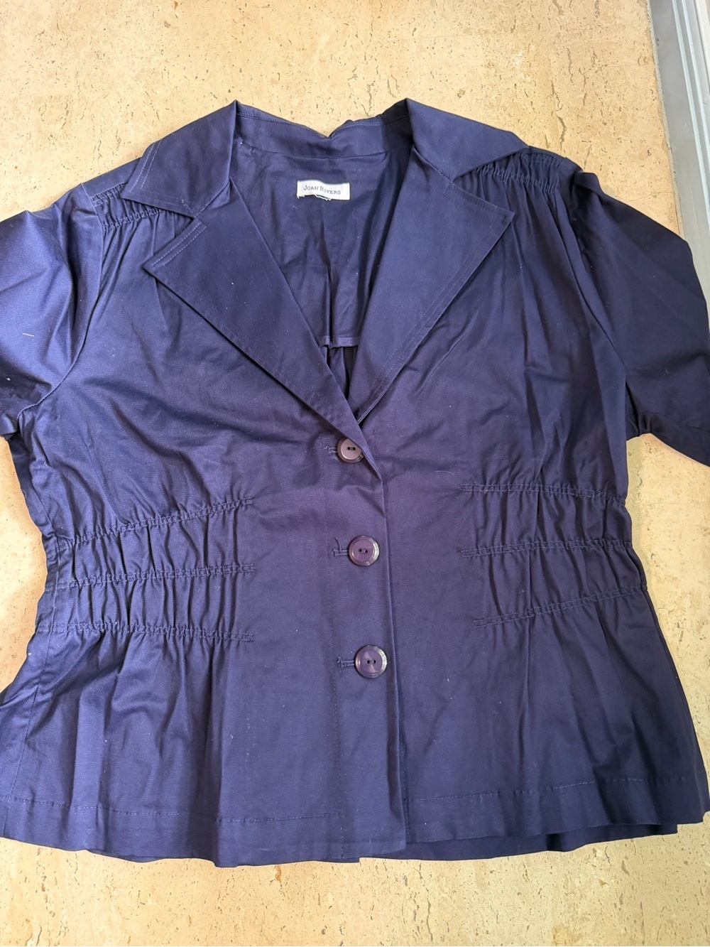 Joan Rivers QVC Vintage Y2K Rouched Waist Cotton Blazer Navy Blue Women’s XL - Picture 2 of 5